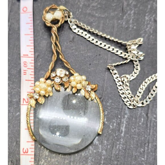 Vintage Gold-Tone Magnifying Glass Pendant Sterling Silver Necklace HS224 - Picture 11 of 11